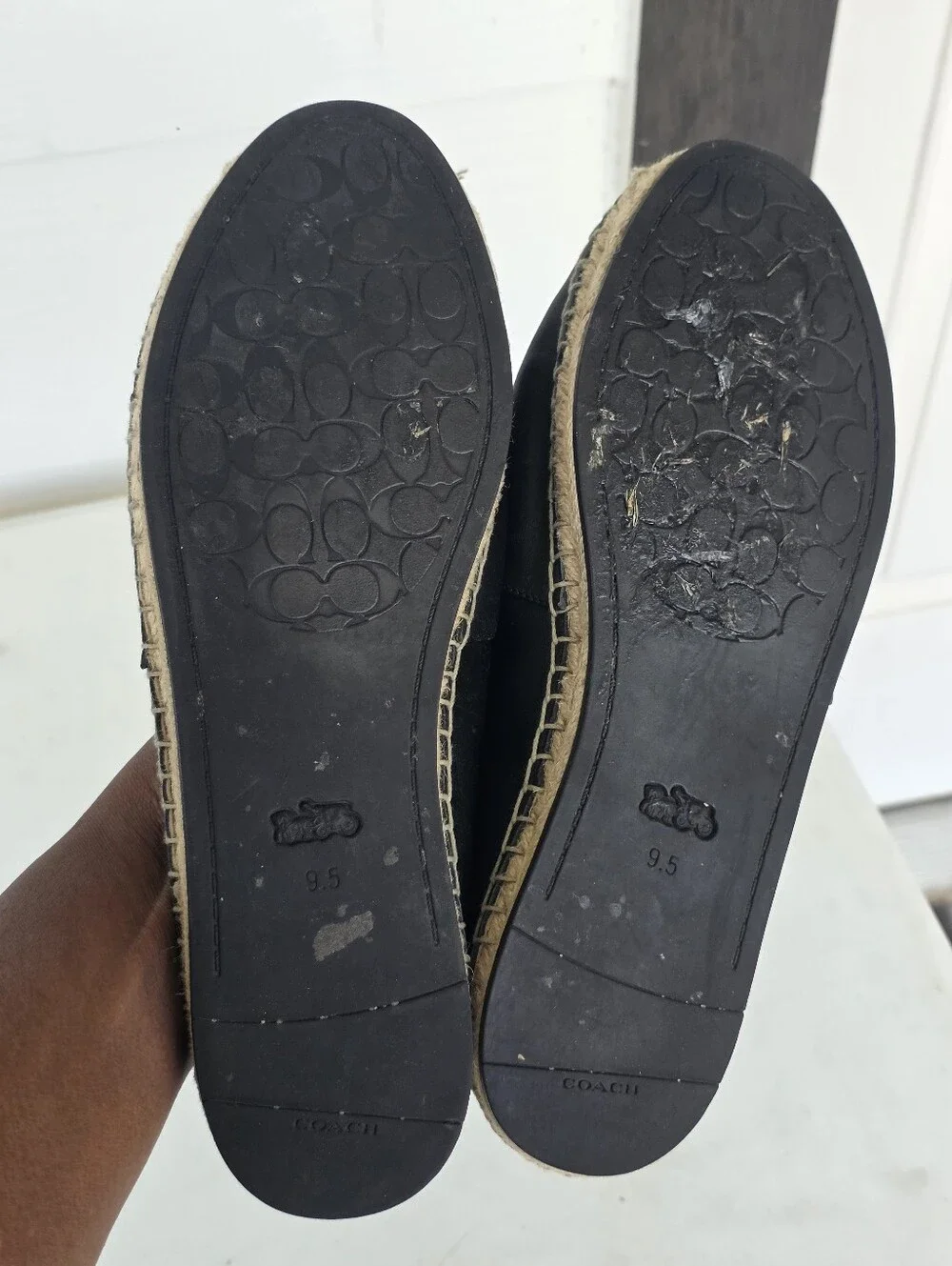 Coach Black Leather C Logo Espadrille Flats Loafers Shoes Size 9.5 Casual